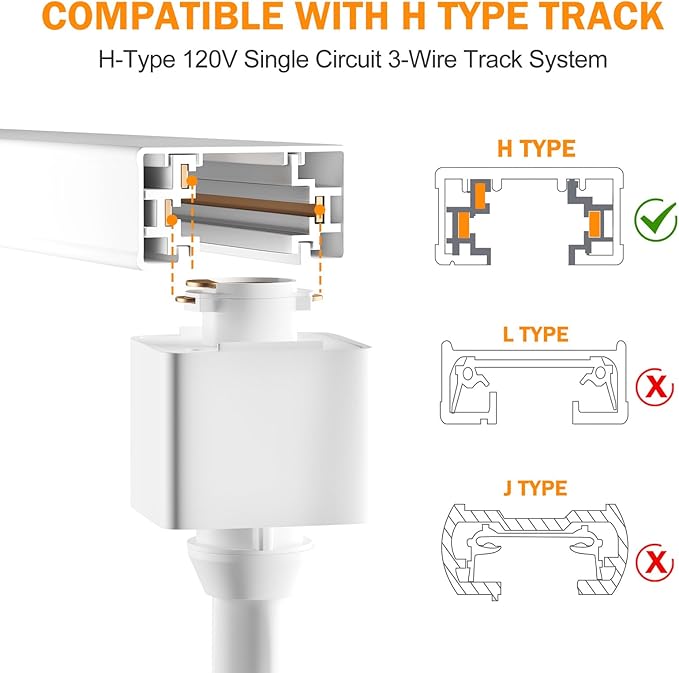 20W 3-Color Track Lighting Heads,H Type Dimmable Track Light fixtures,3000K-4500K-6000K Adjustable Track Lights Ceiling Spotlight for Retail Artwork Kitchen Lighting,Flicker Free 2000lm White