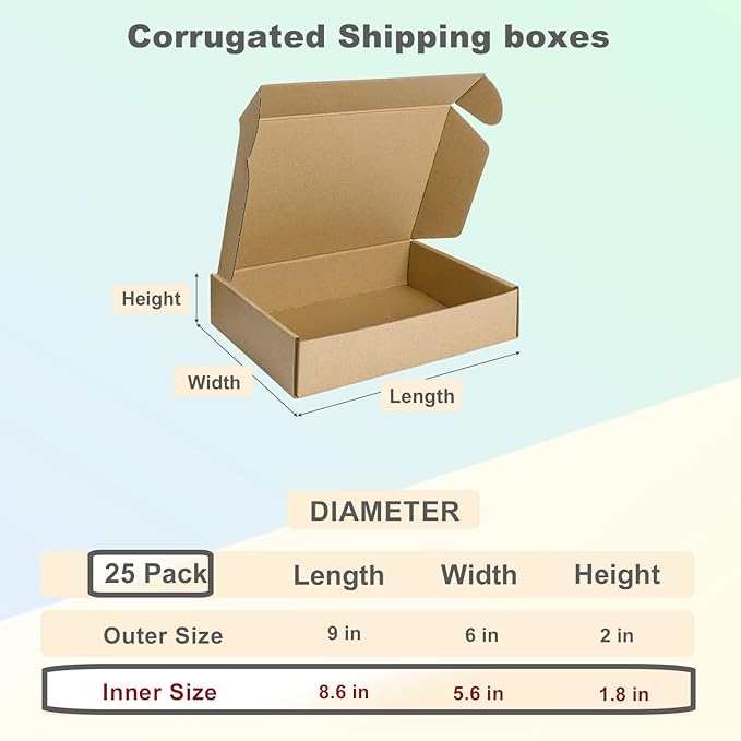 MEBRUDY 9x6x2 Inches Shipping Boxes Pack of 25, Small Corrugated Cardboard Box for Mailing Packing Literature Mailer