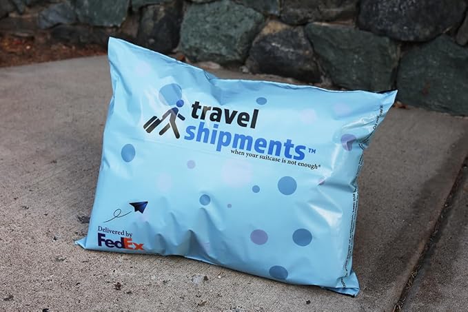 Pre-Paid Shipping Mailer Bag, Medium bag in blue with polka dot design 1(4x18 inch), Extra Luggage Solution. Click "Customize Now" to enter destination address for pre-paid shipping label, and order.