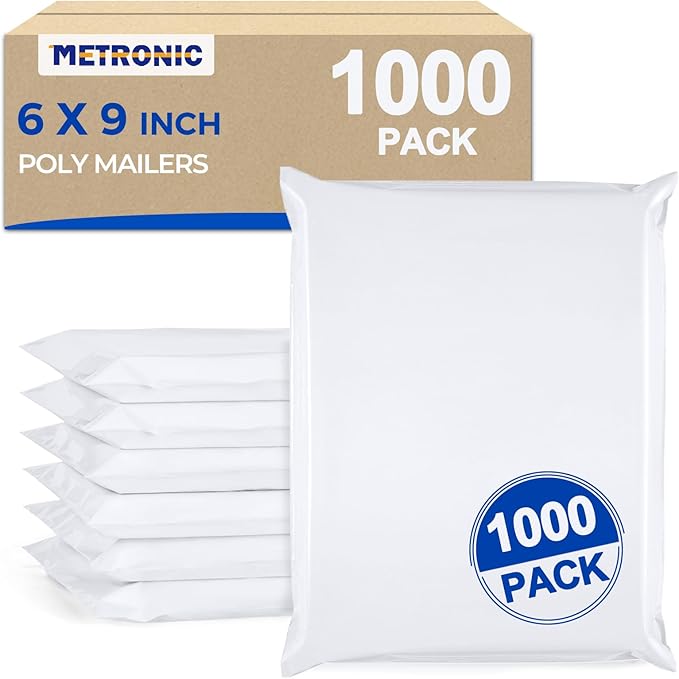Metronic 1000 Pack 6x9 inch White Poly Mailer Envelopes Shipping Bags with Self Adhesive, Waterproof and Tear-Proof Postal Bags