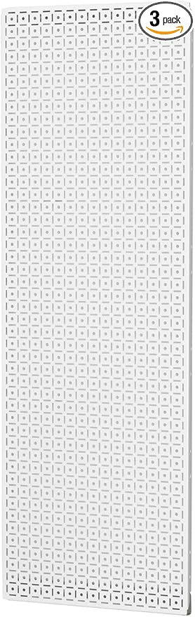 OmniWall Modular Metal Pegboard System, 16x48 inches, Steel Construction, Wall-Mounted Tool Storage (White, Vertical)
