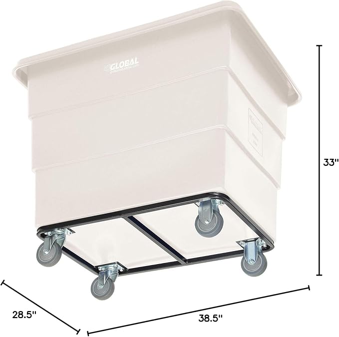 Global Industrial 12 Bushel Plastic Bulk Box Truck, Steel Chassis Base, 1000 lbs. Capacity, 4" Non-Maring Rubber Casters, White, 38-2/5"L x 28-9/10"W x 33" H