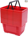 12PCS Shopping Baskets with Handles, 21L Plastic Grocery Basket for Retail Store, Supermarket, Grocery Shopping |17" x 12" x 9" Portable Shop Basket (Red)