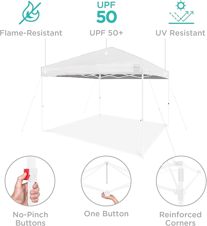 Best Choice Products 10x10ft 1-Person Setup Pop Up Canopy Tent Instant Portable Shelter w/ 1-Button Push, Case, 4 Weight Bags - White/White