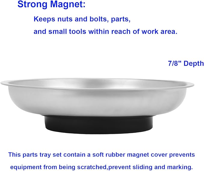 Magnetic Parts Tray 3 Pack, 6" Round Magnetic Parts Bowl, Stainless Steel,for Screw Socket Pin Tools Nuts Bolts Ferruginous Metal Accessories