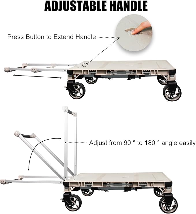 3 Pieces Camping Table Cart Set Multi-Purpose Used as Picnic Table & Dolly & Platform Truck 3-in-1 Wagon with Swivel Wheels for Camping Travel Shopping Outdoor (1 Cart and 2 Crates)