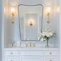 ANDY STAR Gold Vanity Mirror, 26x38 Inch Brushed Gold Asymmetrical Wall Mirror, Antique Brass Bathroom Mirror in Anti-Rust Stainless Steel Metal Frame, Large Decorative Mirror, Butterfly Shape