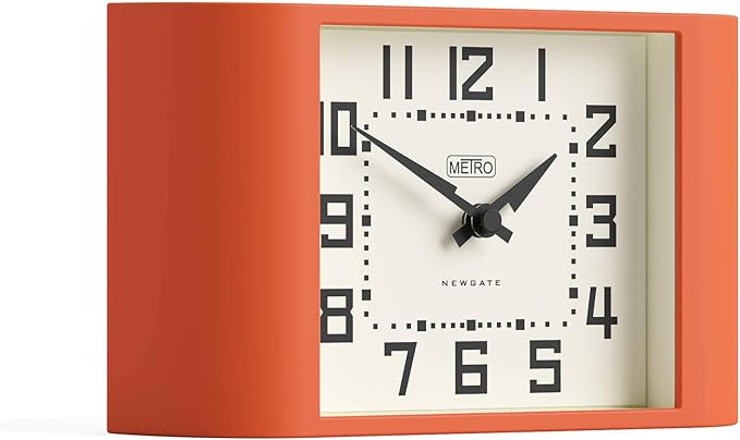 NEWGATE® Mini Metro Desk Clock | Retro Mantel Clock | Orange | Mid Century Style for Desk, Table top, Shelf or Bedside