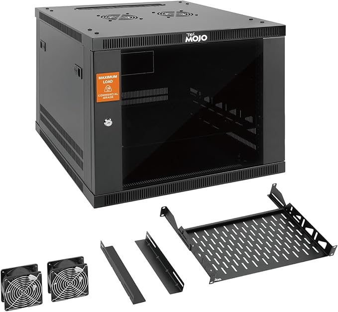 Tecmojo 9U Wall Mount Rack Cabinet, Heavy-Duty 176 Lbs High Load Capacity, 19” Enclosed Server Network Rack with Glass Door, 17.7” Deep – Elite Collection