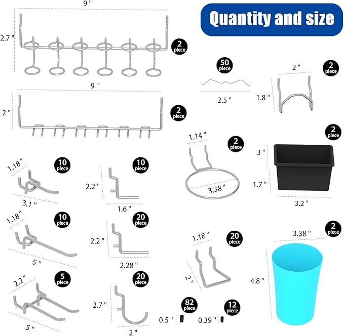 157 PCS Extra Thick Pegboard Hook Set, Metal Pegboard Accessory Organizer with Storage Bins and Peg Locks, Fits 1/4 Inch Pegboard Only, Ideal for Tools, Garage and Workshop Storage (Silver)
