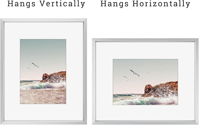 Frametory, 8x10 Metal Picture Frame with Mat for 5x7 Picture & Real Glass, Aluminum Photo Frame Collection (Silver, 2 Pack)