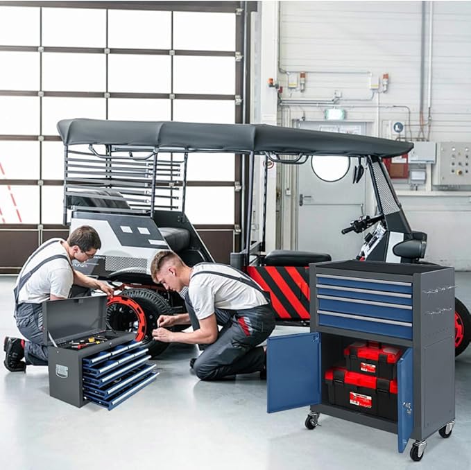13-Drawer Rolling Tool Chest with Double Door, Extra Large Storage Cabinets with Tool Box, 2-in-1 Detachable Design, 600 lbs Capacity with Lockable Wheels for Garage, Mechanic & Home Use (Blue＆Grey)