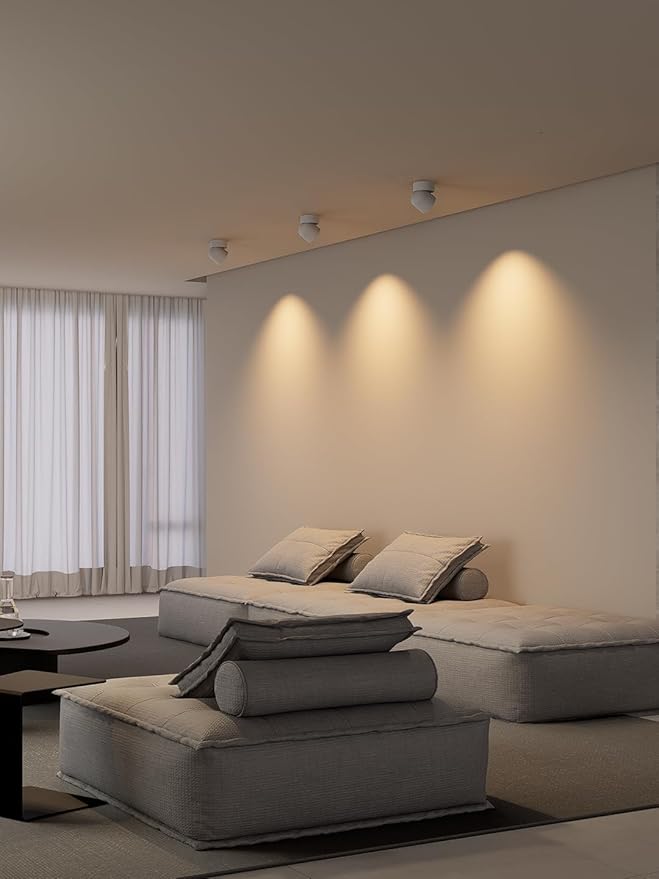Aisilan LED Indoor White Ceiling Spot Light 7W Surface Mounted Light Fixture with 360° Pivoting Spotlight, Dimmable Warm White 3000K CRI 97+ for Living Room Bedroom
