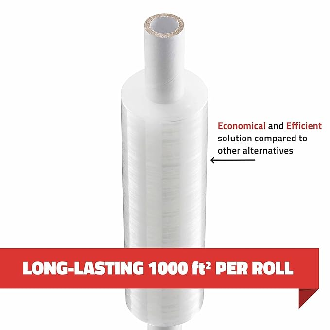 Stretch Wrap with Handle Industrial Strength 4 Pack 11" x 1000 Ft 60 Gauge Thick (15 Micron) Shrink Wrap Roll for Moving Supplies, Furniture, Pallets, Plastic Wrap for Packing, Heavy Duty Stretch Film