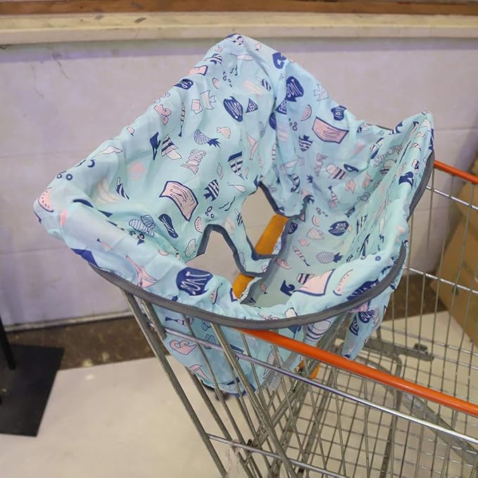 Portable Shopping Cart Cover with Infant Chair Seat Cushion, Machine Washable, Multipurpose Storage Bag for Unisex Babies