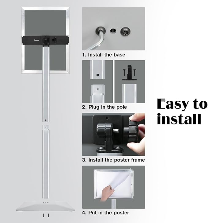 Sign Stand for Display, 11lbs Integrated Rod Heavy Duty Pedestal Floor Signage Stand Holder, for Outdoor or Indoor Advertising (8.5 x 11, Silver)