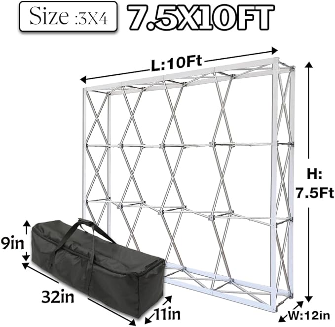 7.5x10 FT Tension Fabric Pop Up Display Stand - Portable Aluminum Double-Sided Trade Show Backdrop for Weddings & Events, Lightweight - Stand Only