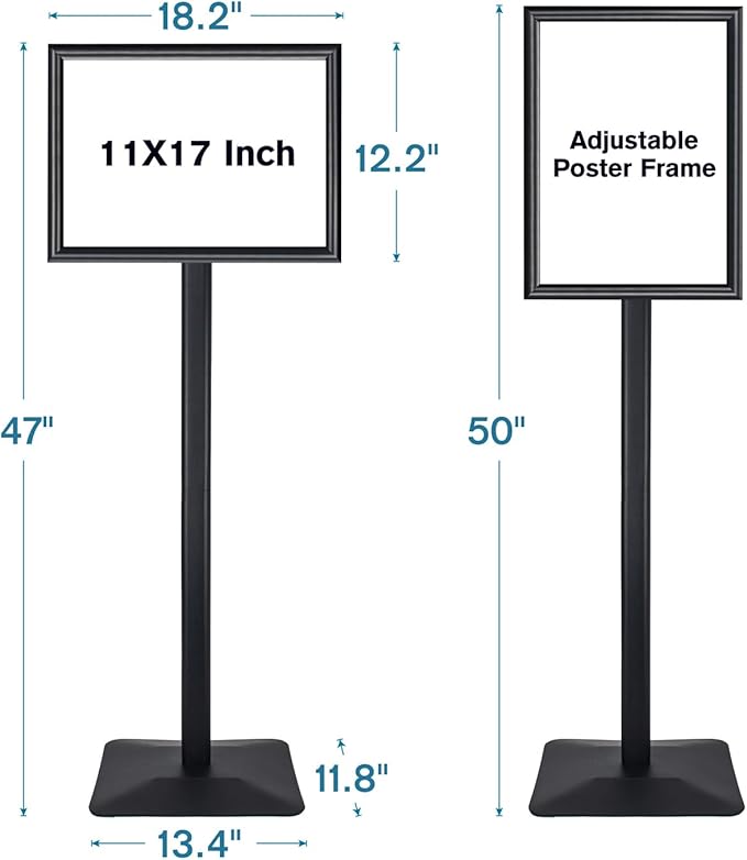 Sign Stand for Display, 11lbs Integrated Rod Heavy Duty Pedestal Floor Signage Stand Holder, for Outdoor or Indoor Advertising (11 x 17, Black, 3Pack)
