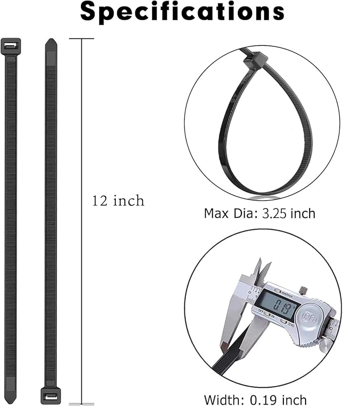 Zip Ties, KAMOTA 1500pcs 12 Inch Heavy Duty Self-Locking Nylon Zip Ties, Black Cable Ties with 50lb Tensile Strength, UV Resistant Cable Tie for Indoor and Outdoor Use