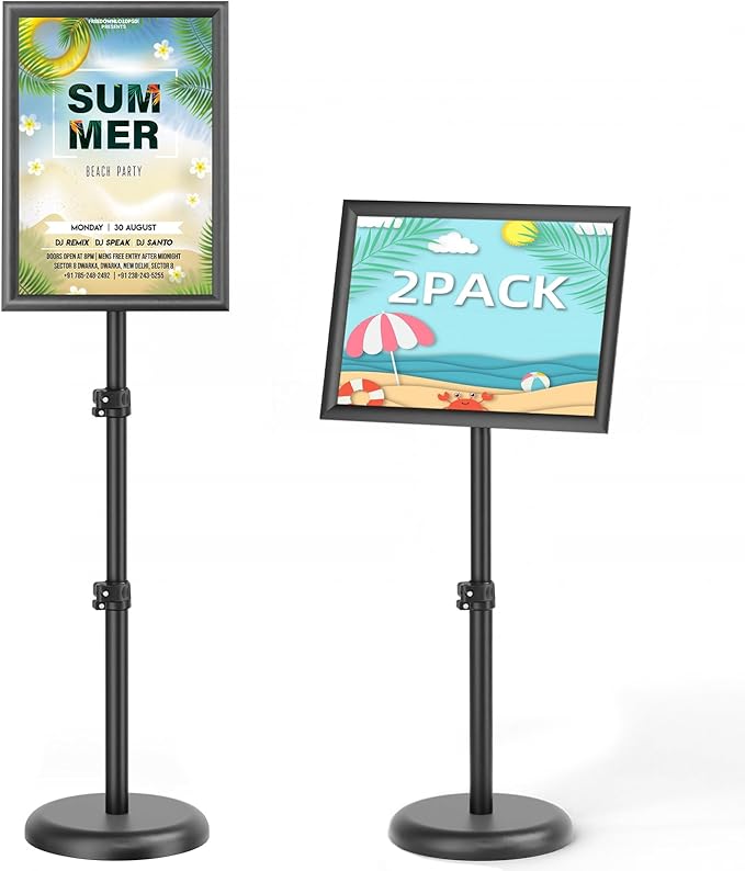 2Pack Sign Holder,11x17 inch Telescopic Adjustable Floor Sign Stand - Aluminum Openable Frame, 360° Rotatable, Suitable for Vertical and Horizontal Display - Perfect for Malls, Schools, Restaurants