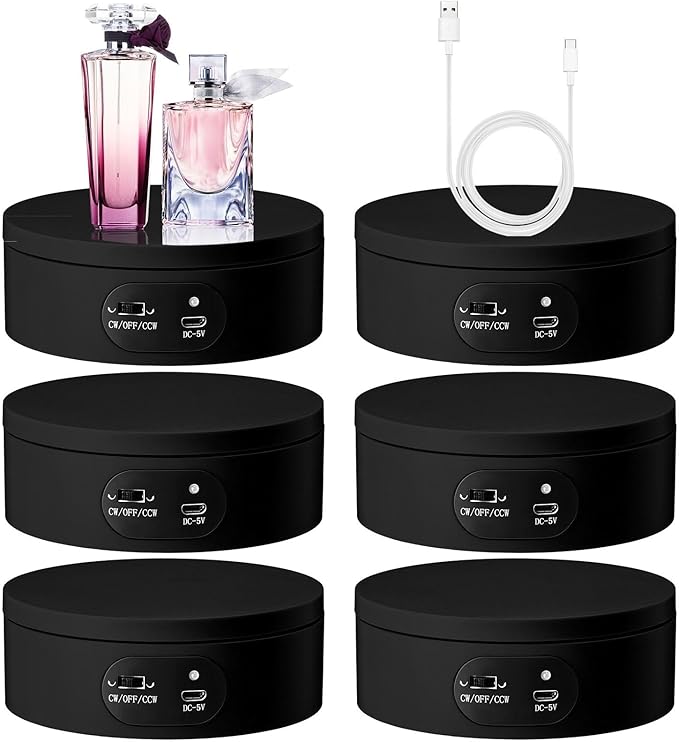 Hoteam Turner Cup Rotating Display Stand for Epoxy Glitter Tumbler Display Turner 360 Degree Tumbler Spinner Automatic Spinning Rotating Platform Mute Photography Turntable(Black,6 Pcs)