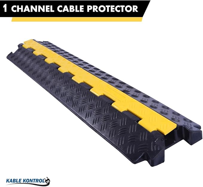 Kable Kontrol Atlas Heavy Duty Cable Protector Ramp - 1 Channel Bulk Wholesale Pallet - 40 Pcs - 39" Long Black & Yellow - 24,000 Lbs Capacity - Rubber Speed Bump Wire Protector Cord Cover - CP9896