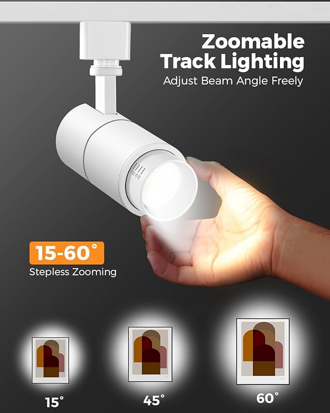 VANoopee 3-Color Zoomable 6 Light LED Track Lighting Kit with 6.6FT H Type Track Lighting Rail, LED Track Light Heads Dimmable Modern Kitchen Track Lighting Fixtures Ceiling Spotlight 10W 1000lm White