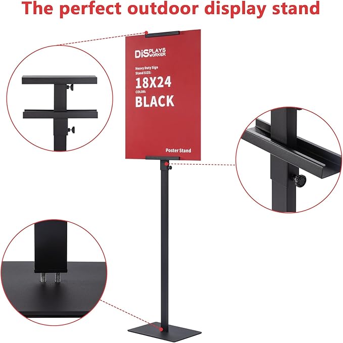 DISPLAYSWORKER Poster Stand for Display,Double Sided Banner Stand with heavy duty Base, Metal Floor Standing Sign Holder Up to 78 inches for Board & Foam Sign (Single-Pole)