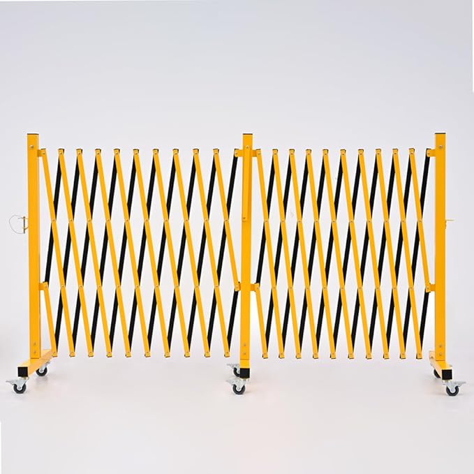 GYMTIME Expandable Barricade, Metal Safety Barrier with Casters, Retractable Traffic Fence, Portable Mobile Temporary Gate, Upgrade Stainless Steel Edge Posts, Yellow and Black, 23 Feet
