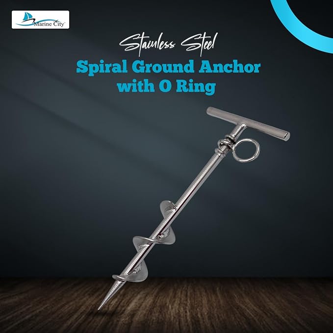 MARINE CITY Spiral Ground Anchor with O-Ring – 304 Stainless Steel 4-1/2 x 10-5/8 Inches, Ideal for Boat Mooring, Camping Tents, Puppy Tie-Out Stakes, Backyards, Marines, Yachts (Pack of 2)