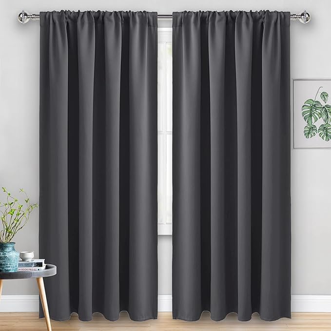 JIUZHEN Blackout Curtains for Bedroom - 60 Inch Extra Wide Thermal Insulated Room Darkening Privacy Soundproof Curtains for Living Room, Set of 2 Panels with Tiebacks, 60 x 84 inches, Dark Grey