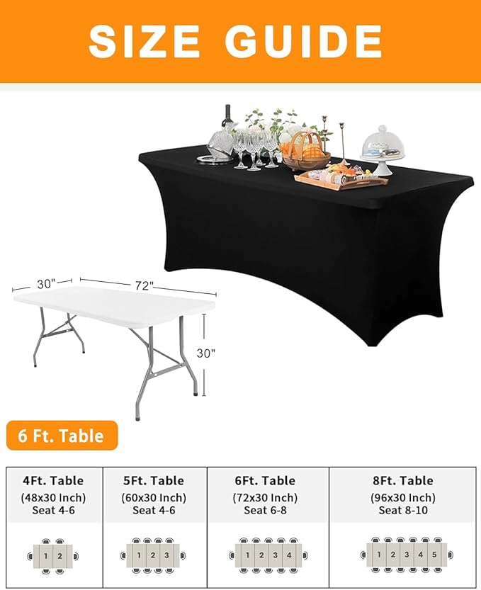 Spandex Table Cover 2 Pack 6FT Black Fitted Tablecloths,Washable Wrinkle Resistant Stretch Table Cloth Rectangle for Vendor Booth Display Items,Party Supplies for Adults,Wedding Decorations,Banquet