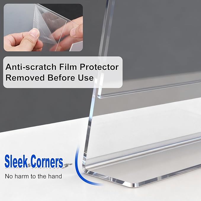 Acrylic Sign Holder 4 x 6 Horizontal, L-Shape Clear Plastic Display Stand for Tabletop, Acrylic Stands for Flyers, Table Paper Holder, Vertical Sign Holder 4x6 for Restaurants, Office and School (Slant 6 Pack 6x4)