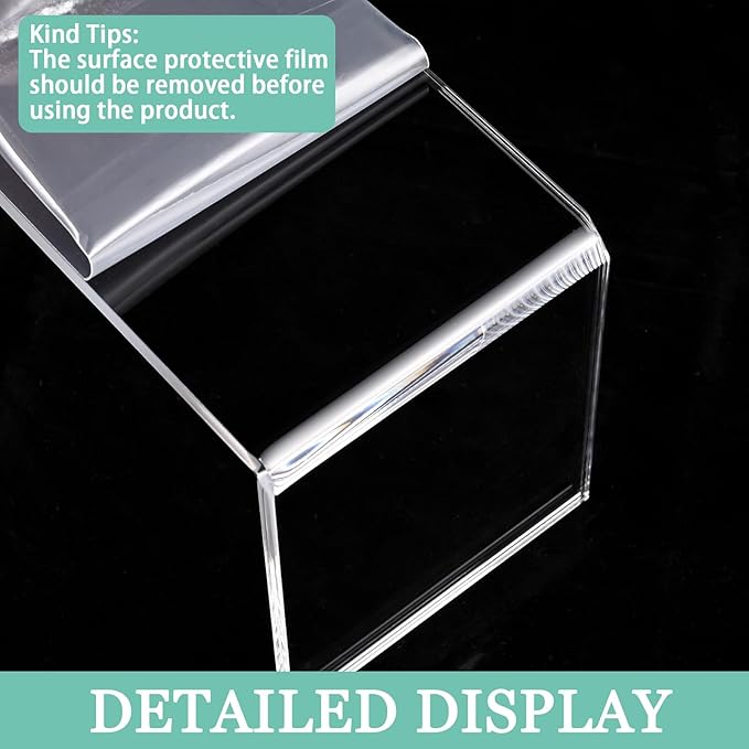 3 Pcs Large Acrylic Display Risers, 12" Large Risers Display Stands, 0.19" Thick Clear Risers Display Stands, Clear Rectangular Display Shelf for Showcase, Collectibles, Cupcake, Dessert