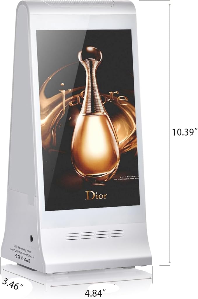 Digital Signage Display for Tabletop ,Interactive Digital Signage with Double 8 inch LCD Touch Screen and WIFI Connected,Rechargeable 23200mAh Battery,Portable Advertising Kiosk for Restaurants,Bar, Hotel ,Cafe (White)