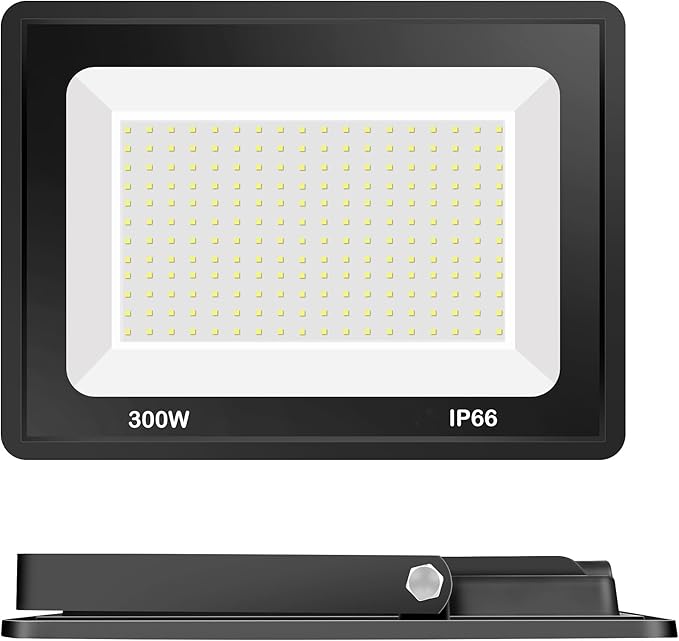 2 Pack 300W LED Flood Light Outdoor (1600W Equivalent), 36000LM Ultra Bright Security Lights, IP66 Waterproof Exterior Plug in Floodlight, 6000K Daylight White for Lawn Yard Garden Stadium