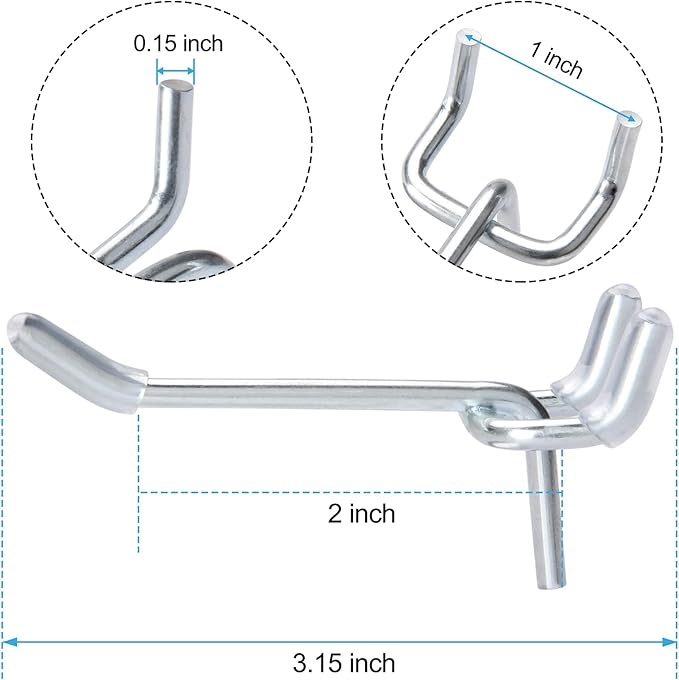 Pegboard Hooks, 2-Inch, 50 Pack Sturdy Hooks with 150 Peg Locks/Caps for 1/4 inch and 1/8 inch Peg Board, Metal Hanger for Garage, Craft Room and Store, Won’t Fall Out