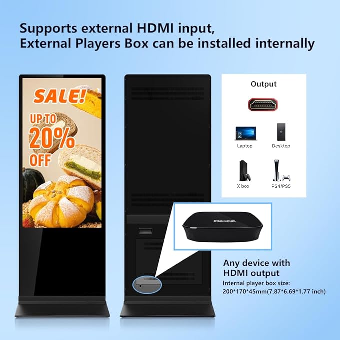 55 Inch Touchscreen Kiosk,Indoor Digital Signage Display,Floor Standing Advertising Kiosk Android System with WiFi HDMI/USB Input Auto AD Player (Touch Screen, 55 Inches)