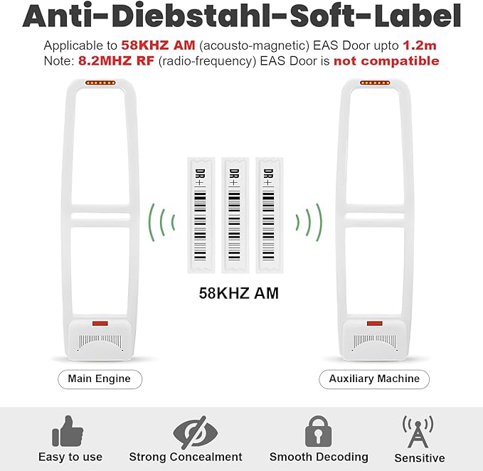 5000 Pieces of 58 kHz Acousto-Magnetic (AM) Security Tag Labels, Compatible with 58 kHz EAS Systems. Features Simulated Barcodes