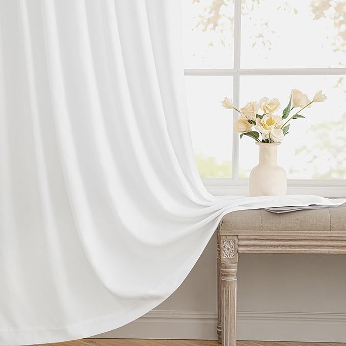 MIULEE Non-See-Through Privacy Linen Curtains 2 Panels, Light Filtering Window Curtains Farnhouse Textured Back Tab Semi Sheer Drapes for Bedroom Living Room, 52 x 72 Inches Long, Pure White