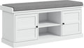 HOMCOM Shoe Bench with Cushion, Storage Bench for Entryway with Padded Seat, 2 Cabinets and Adjustable Shelf for Hallway, Living Room, Bedroom, White
