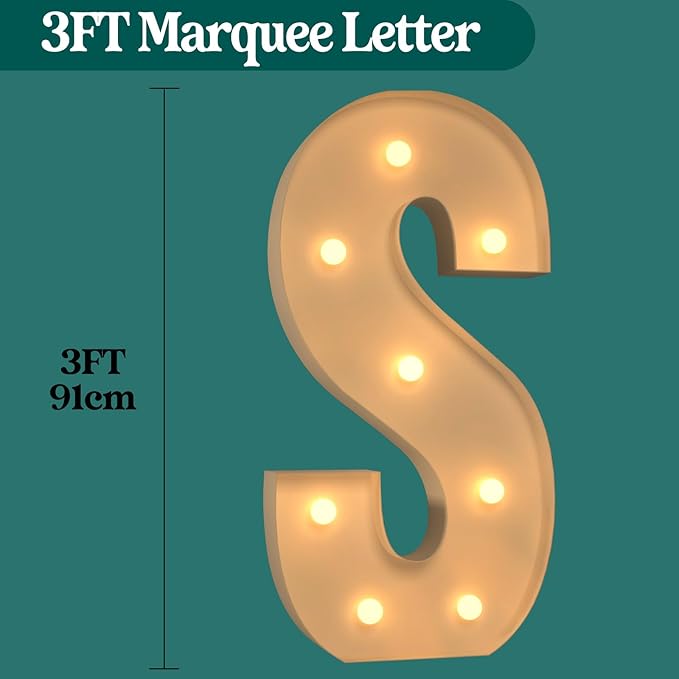 Marquee Light Up Letters, 3FT Large Light Up Letters for Party, Marquee Numbers, Mosaic Balloon Frame, Cardboard Letters for Birthday Wedding Engagement Party Backdrop Decorations, Letter S