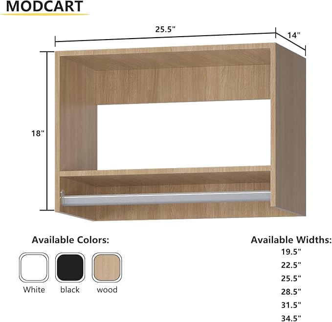 Tall Hanging Closet Unit, Modular Closet System, Wood Closet System Organizer with Storage for Walk In Closets, Clothing Rack Wardrobe Closet for Hanging Clothes, Bedroom, Wood, 25.5"W