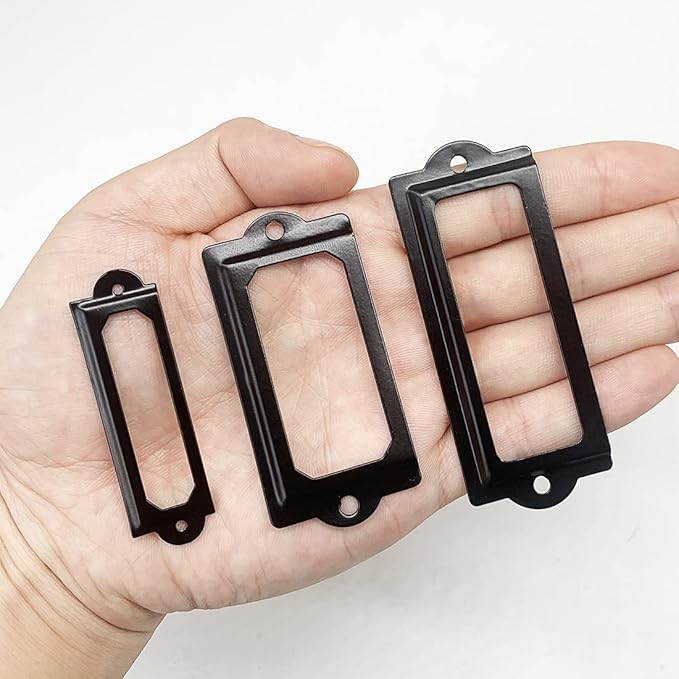 32pcs Black Metal Label Holders Office Library File Drawer Cabinet Card Tag Label Holder Metal Frame 70mm x 33mm