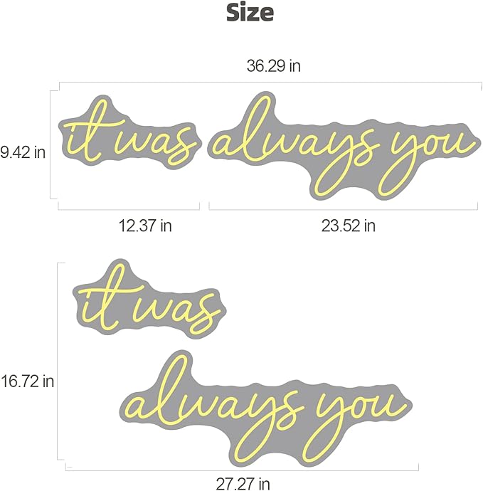 Large 36" Neon Sign 'it was always you' Neon Night with Dimmable Wall Decor for Bedroom Living Room Bar Party Club Wedding Girls Birthday Wall Light Decor Reusable Warm White
