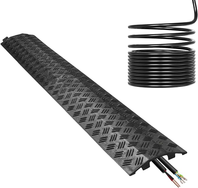 Cable Ramp Traffic Protector - Outdoor Drive Over Speed Bump | Protective Cover for Driveway, Garage, Garden, Sidewal Walkway Gravel Asphalt and Parking Areas