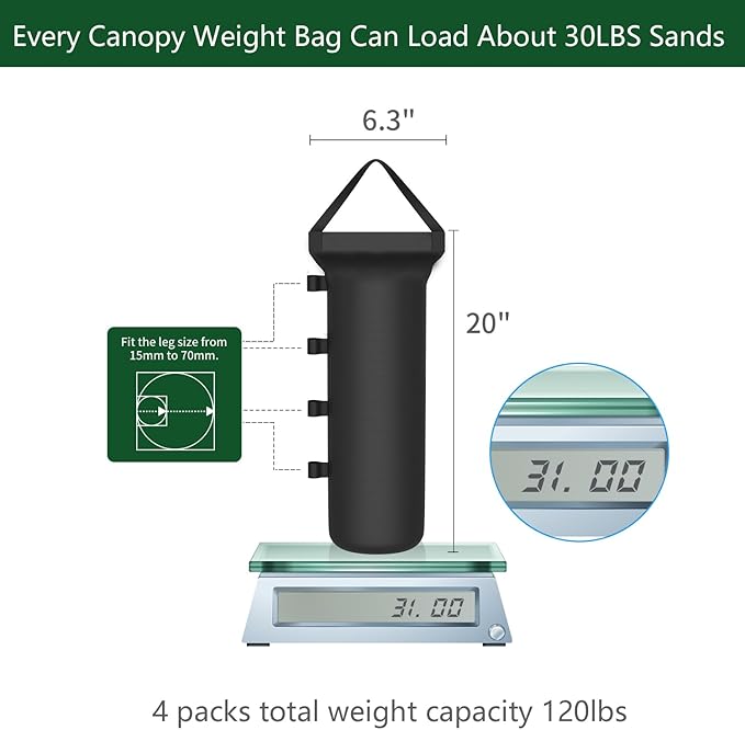 120 LBS Canopy Tent Weights Set of 4 Empty Sand Bags for Canopy Tent Legs, Heavy Duty 1680D Pop Up Canopy Sandbags for Outdoor Gazebos, Umbrellas, Pergolas, Sunshades & Patio Furniture
