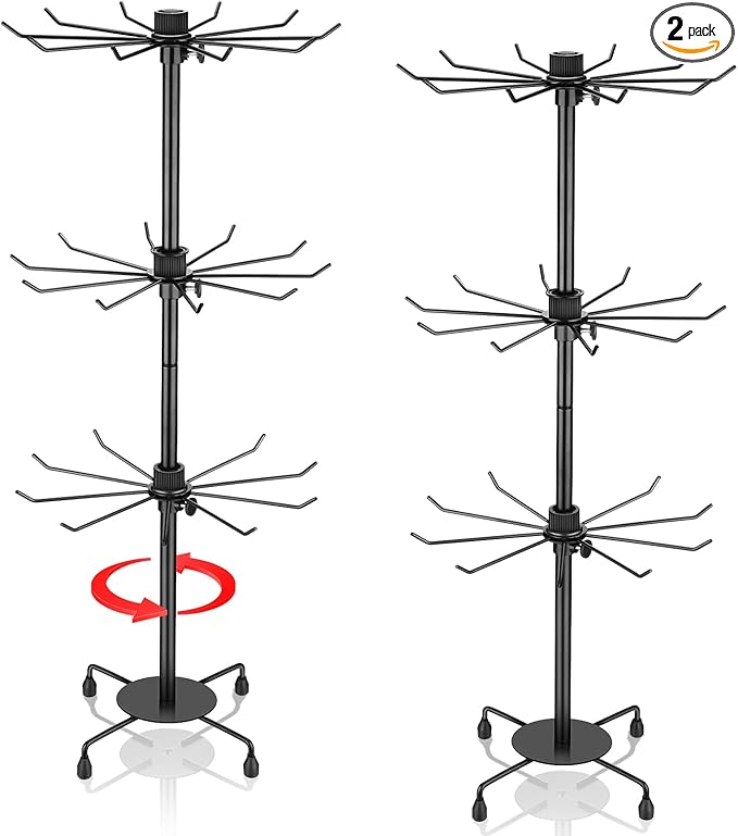 2 Pcs Spinning Jewelry Display Stand 3 Tier Rotating Keychain Earring Retail Rack Adjustable Fashion Counter Jewelry Tree Display Holder Organizer for Women Men (Black)