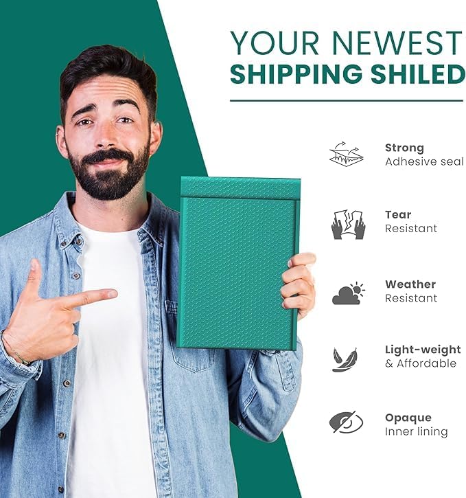 Green 10x13 Inch Poly Bubble Mailers |Self Seal Padded Envelopes for Thick books | Air Cushioned Bubble Mailer | Usable Size 9.5x13 Inch | Waterproof Lightweight Mailing Shipping Bags | 100 Pack Bulk