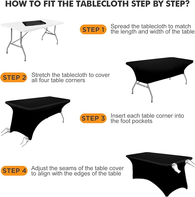 Spandex Table Cover 2 Pack 5FT Black Fitted Tablecloths,Washable Wrinkle Resistant Stretch Table Cloth Rectangle for Vendor Booth Display Items,Party Supplies for Adults,Wedding Decorations,Banquet